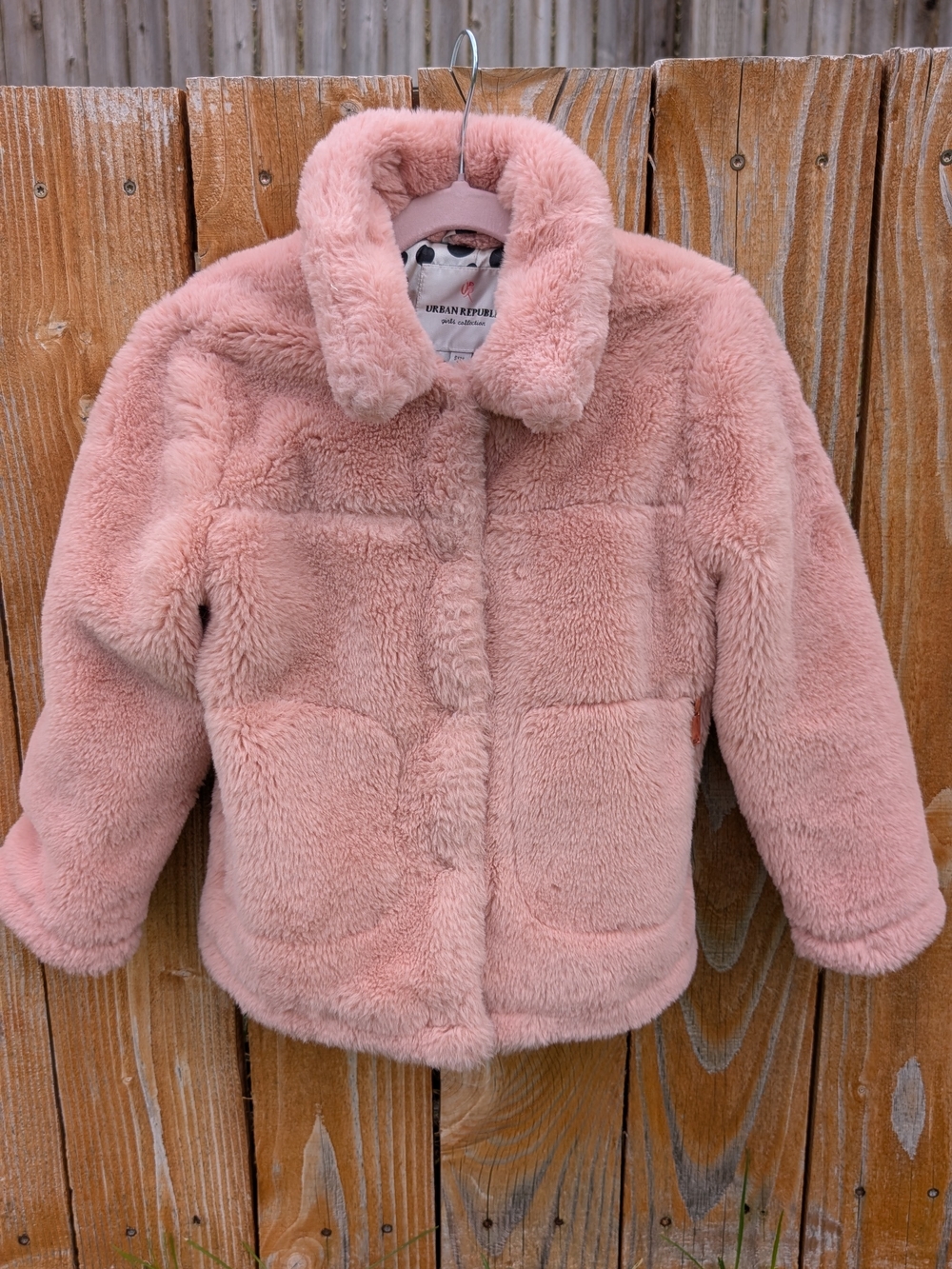 Urban Republic Girls' Pink Plush Faux-Fur Coat Size 5/6